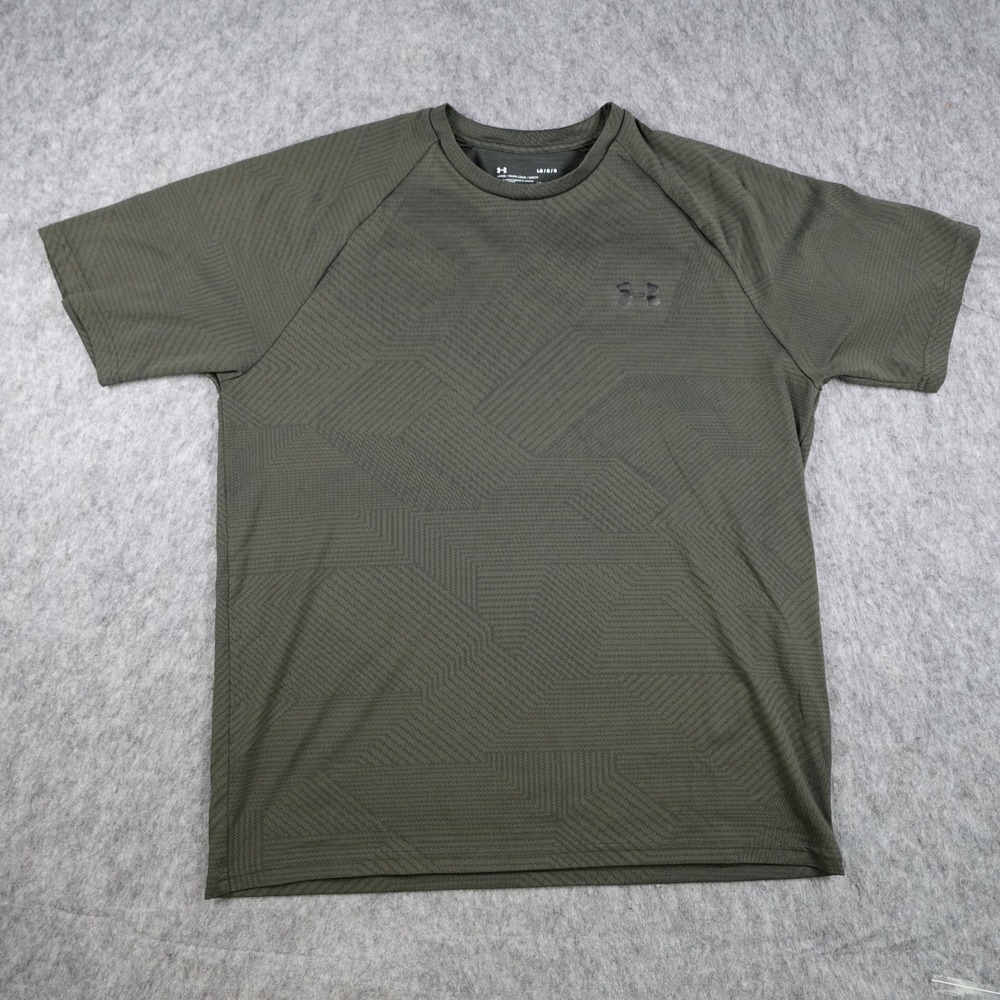 Under Armour Shirt Men Large Green HeatGear Short Sleeve Loose Fit Performance